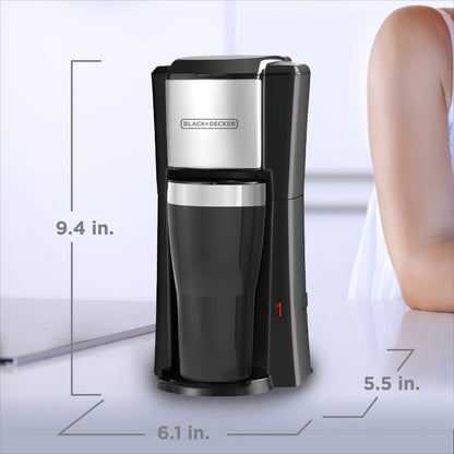 BLACK+DECKER Single Serve Coffee Maker, Includes One Dishwasher Safe Travel Mug (16oz), CM618C Black