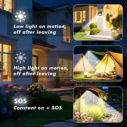 Solar Wall Lights Outdoor with Motion Sensor: Qoosea 122 LED Beads 3 Lighting Modes IP65 Waterproof 2200mAh Battery - Ideal Solar Lights for Yard Garage Patio & Garden Lighting