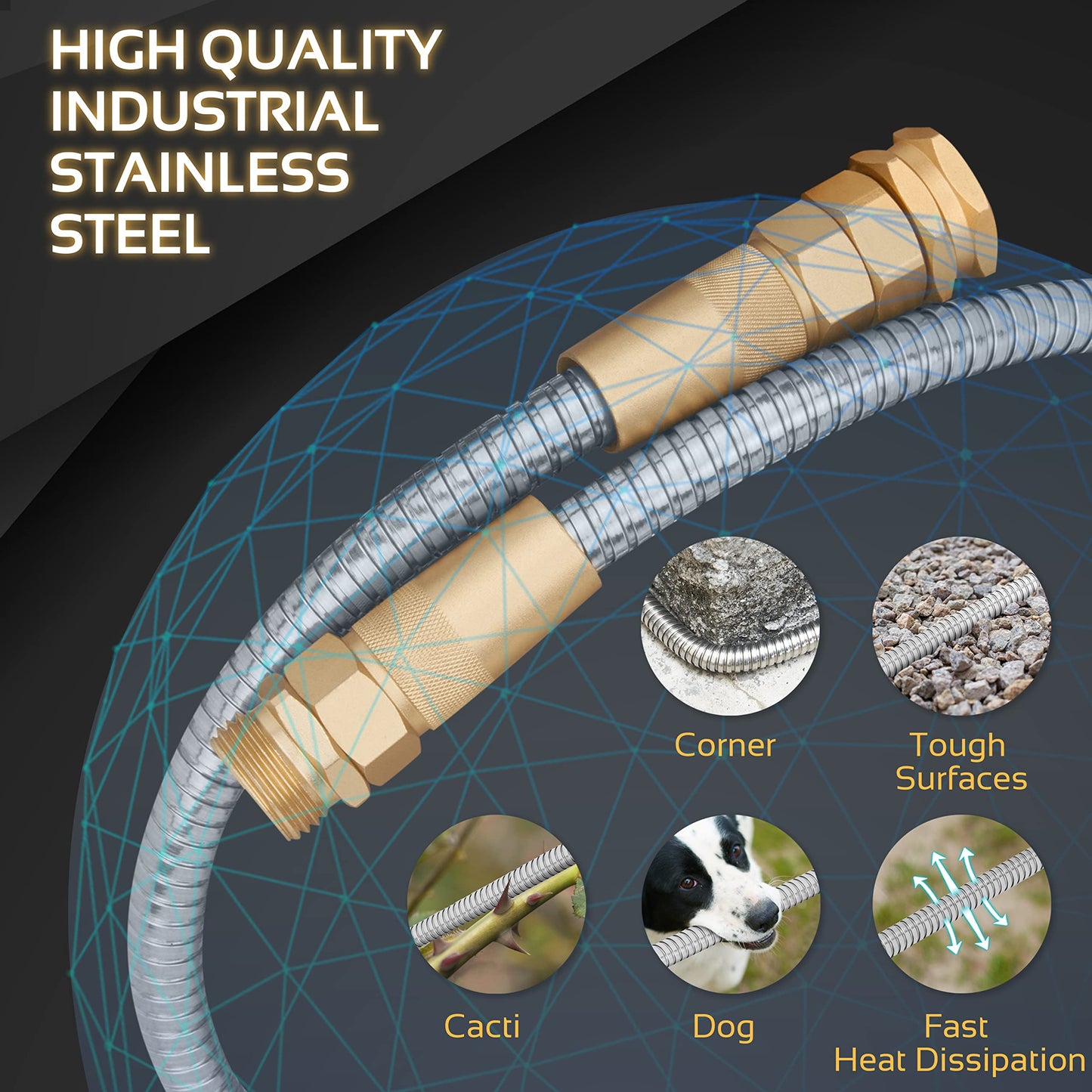 360Gadget Garden Hose - Flexible Short Water Hose with Metal Fitting, 5 ft Leader Hose, Heavy Duty Hoses Extension for Rv, Outdoor, Small Garden, Yard, 304 Stainless Steel