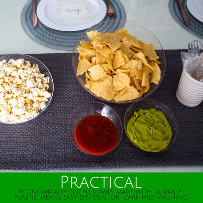 PLASTICPRO Disposable Angled Plastic Bowls Round Large Serving Bowl, Elegant for Party's, Snack, or Salad Bowl, Clear Pack of 4