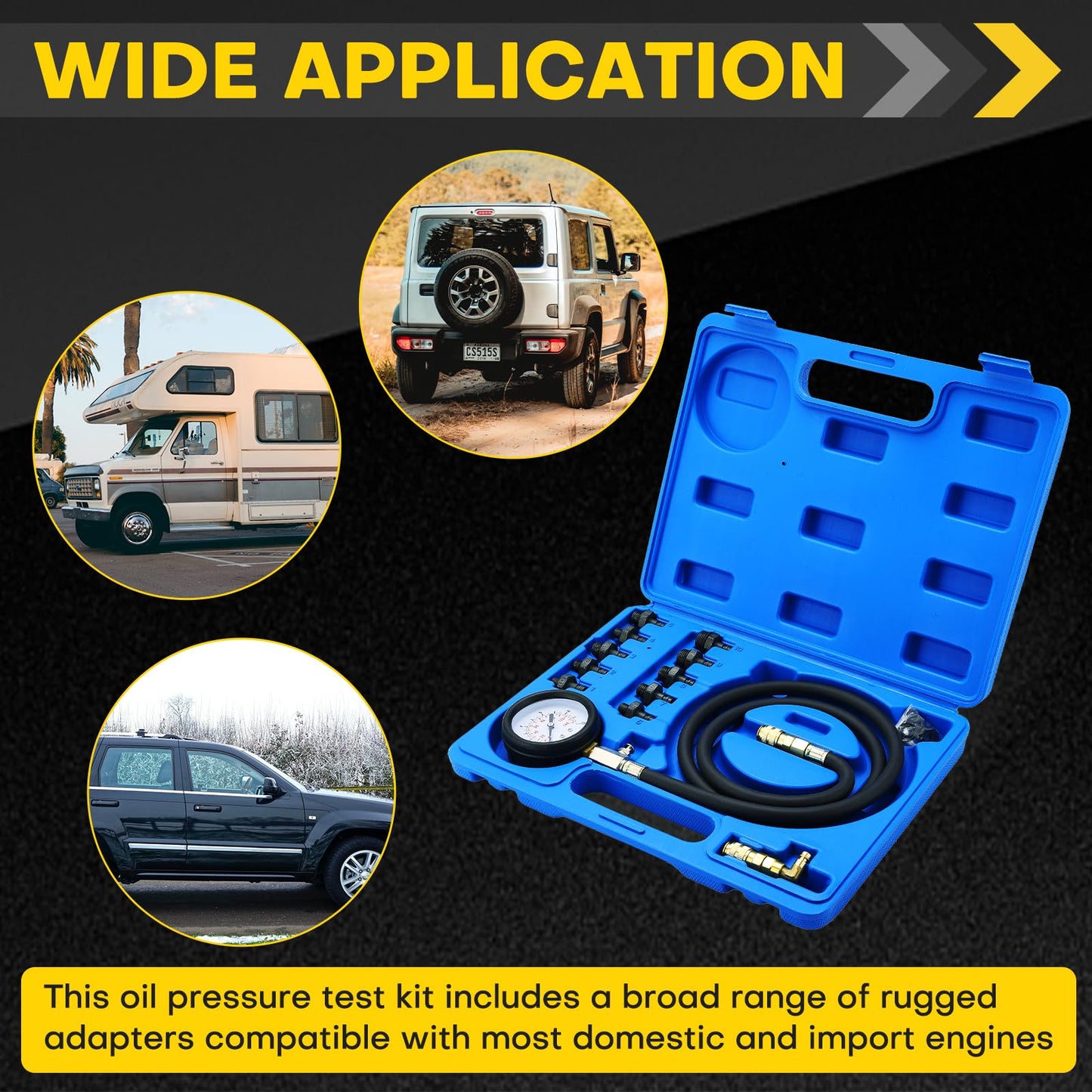 Acymner Oil Pressure Tester Kit | 0-140 PSI Engine Cylinder Oil Pressure Diagnostic Tester Tool Set with Hose Adapters for Cars ATVs Trucks Use