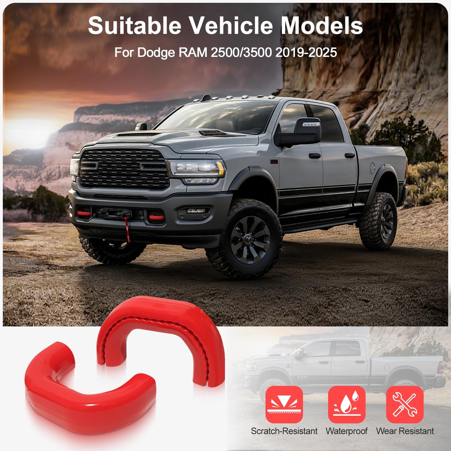TOVIIEA Tow Hitch Covers for Dodge RAM 2500/3500 2019-2026 Thicken Upgrade,Tow Hook Cover Compatible with Dodge RAM 2500/3500 2019-2026 Accessories,2PCS (RED)