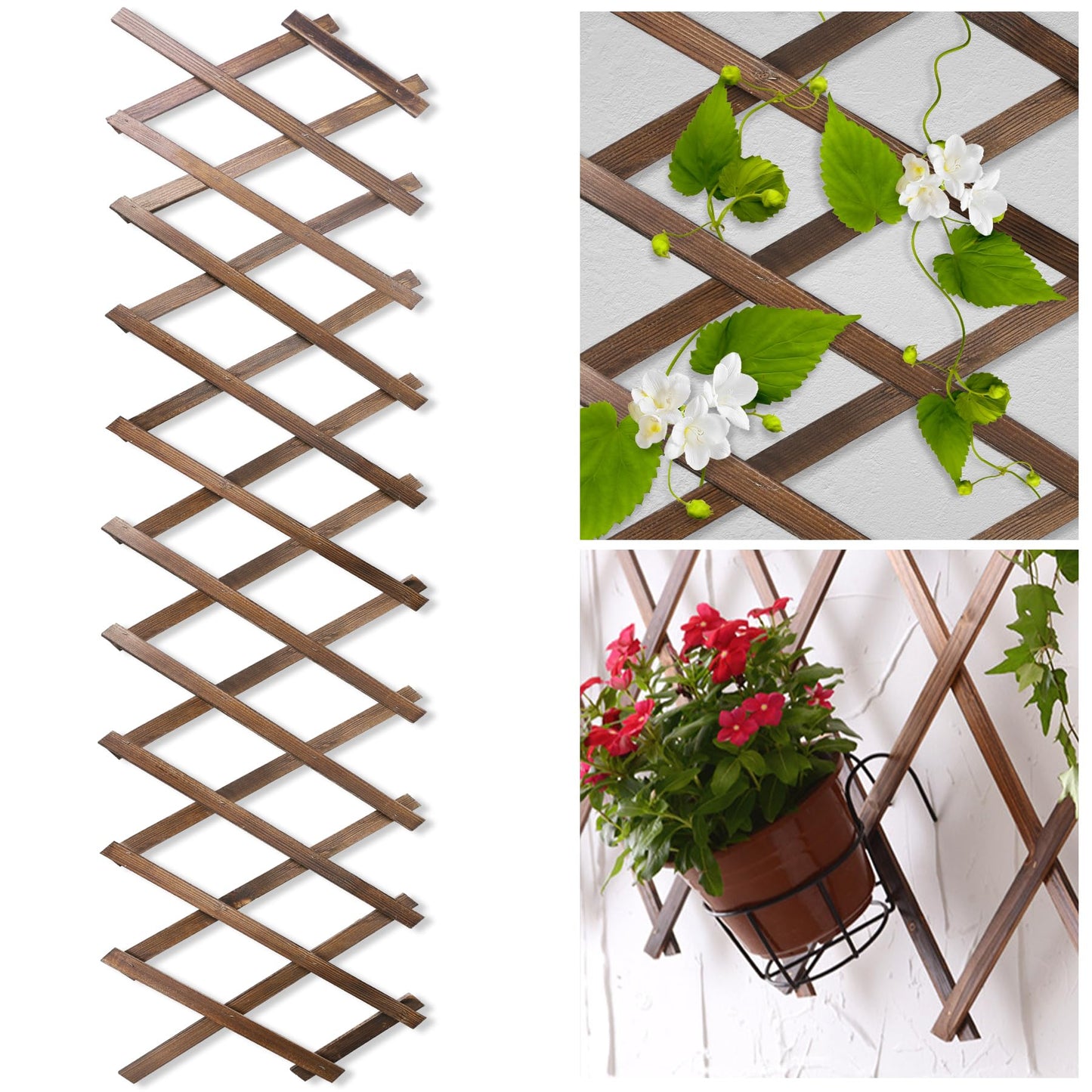 Wood Lattice Fence Panels for Outside 13.4"x78.8" Expandable Natural Wooden Wall Trellis Board Decorative Lattice Trellis Frame for Climbing Plants Vine Ivy Rose Outdoor Balcony Garden 1 Pcs