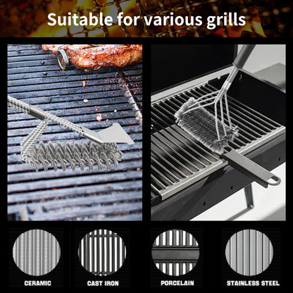 BBQ Brush for Grill, Grill Brush with Scraper, Bristle Free BBQ Accessories for Gas, Charcoal, Smoker Grill - 2 Pack