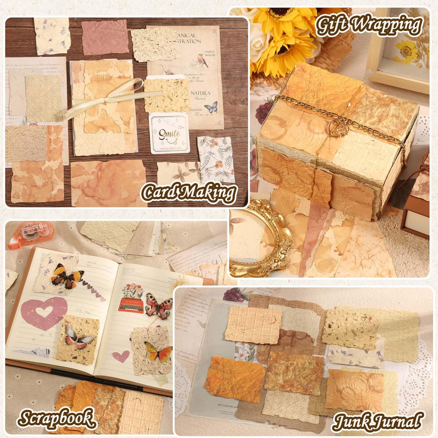 226 Sheets Textured Scrapbook Paper Kit with Photo Tapes, Vintage Scrapbooking Supplies Craft Paper for Junk Journal Supplies Planner Mixed Collage Materials Embellishments