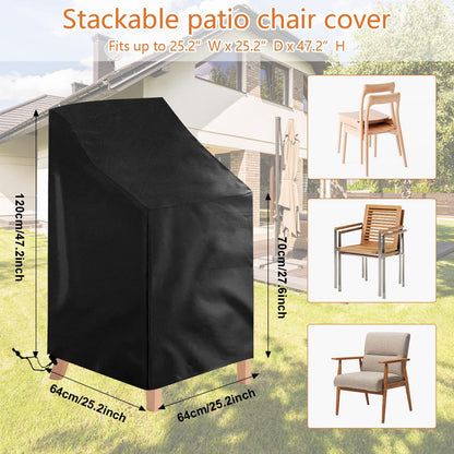2 Pack Patio Chair Cover Stackable,210D Waterproof Outdoor Chair Cover UV-Coated Polyester Outdoor Furniture Covers for All-Weather Protection, 25" L x 25" W x 47”H (2 PCS - Black)