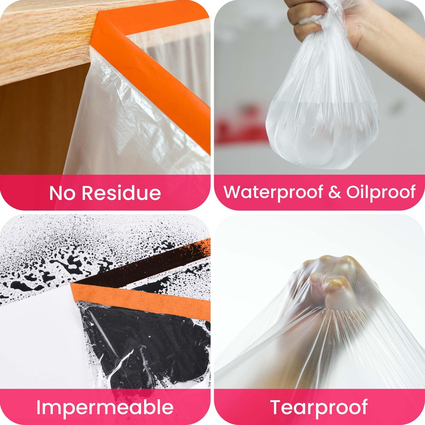 TAPEBEAR Pre-Taped Masking Film, 550mm x 27m x 3Roll Plastic Sheeting Cover for Painting, Tape and Drape, Painters Masking Tape Film Plastic Drop Cloths for Auto, Appliance and Furniture