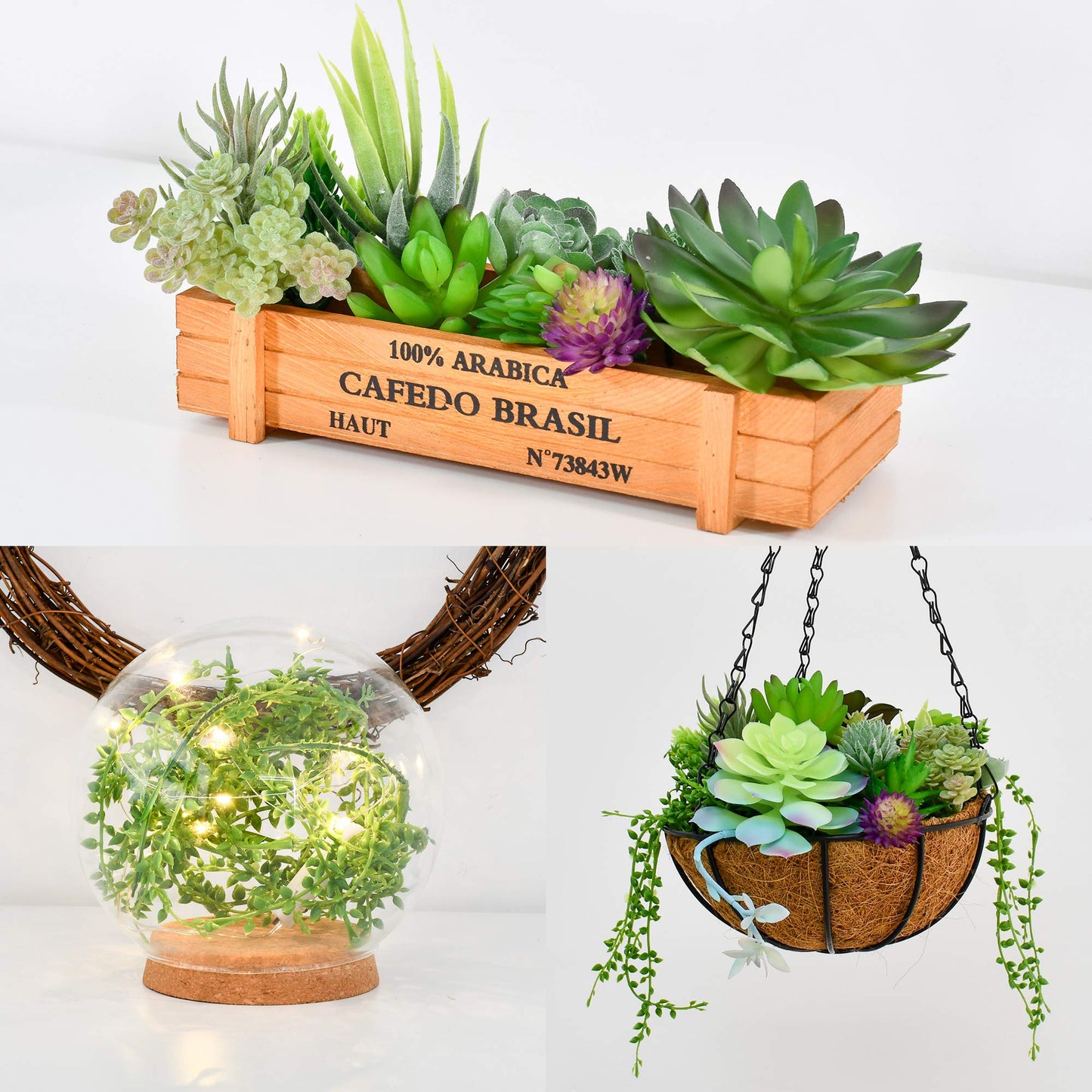 Airbin Pack of 17 Artificial Succulents Succulent Faux Succulent Floral Arrangement Picks Hanging String of Pearls Plant Three Dimensional Decoration Combination Flocking Realistic Succulents Plants