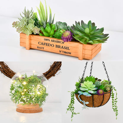 Airbin Pack of 17 Artificial Succulents Succulent Faux Succulent Floral Arrangement Picks Hanging String of Pearls Plant Three Dimensional Decoration Combination Flocking Realistic Succulents Plants