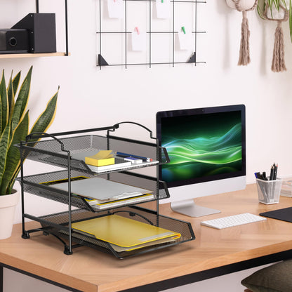 Simple Houseware 3 Tier Stackable and Sliding Document Letter Tray Organizer, Black