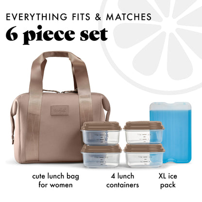 Fit & Fresh Neoprene Lunch Bag for Women, Insulated Womens Lunch Bag for Work, Tear & Stain Resistant Large Lunch Box for Women with Containers and Ice, Machine Washable Remi Lunch Bag, Taupe