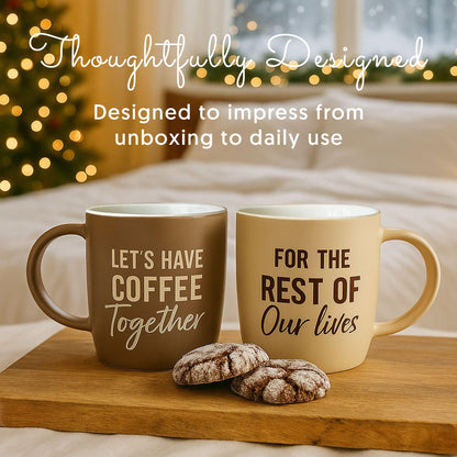 Triple Gifffted Let's Have Coffee Together Coffee Mug Set, Engagement Wedding Gifts for Couple, Bride and Groom Newlywed Bridal Shower, His and Hers, Mr and Mrs, Christmas, Valentine’s, Ceramic 13Oz