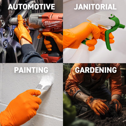 72HRS Industrial Grade Nitrile Gloves - Mechanic Gloves, 8 Mil Nitrile Gloves, Nitrile Gloves, Auto Mechanic Gloves, Rubber Mechanic Gloves, Disposable Gloves, Orange Shop Gloves (100 Pieces, Large)