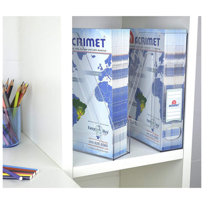 Acrimet Magazine File Holder – Vertical Rack for Documents, Folders and Mail, Durable Plastic Desk Organizer for Office & Home, Clear Crystal (2 Pack)