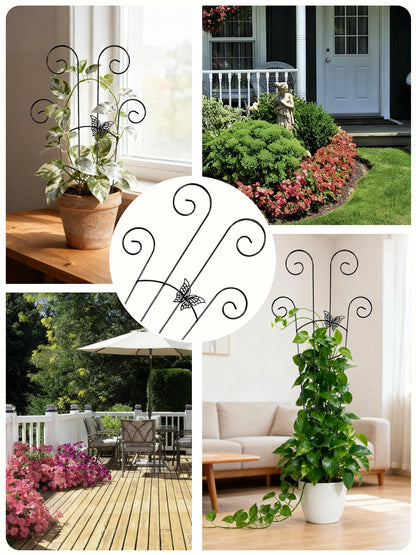 4 Pcs Butterfly Plant Trellis for Climbing Plants Indoor, 76cm Expandable Garden Metal Trellis for Potted Plants Outdoor, Houseplant Climber Support for Ivy Pothos Monstera Hoya Flower (Black)