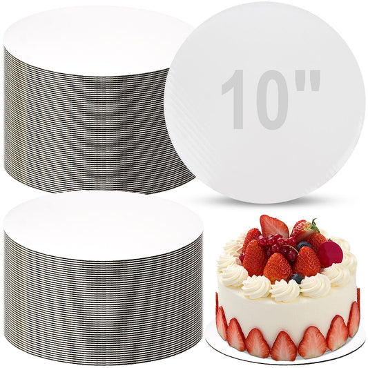 50 Pack Cake Boards Round 10 Inch Disposable Cardboard Cake Circles Baking Mats for Decorating, Displaying & Packaging Cakes Pies Pizzas