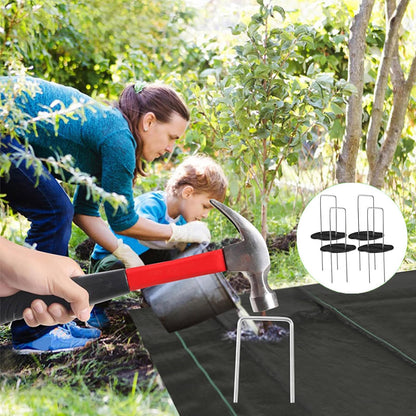 101Pcs Garden Landscape Staples with Gasket and Precision Hook, 11 Gauge 4'' Galvanized U-Shaped Sod Pins Yard Fence Ground Stakes for Fixed Tents Weed Mat Gardening Cover