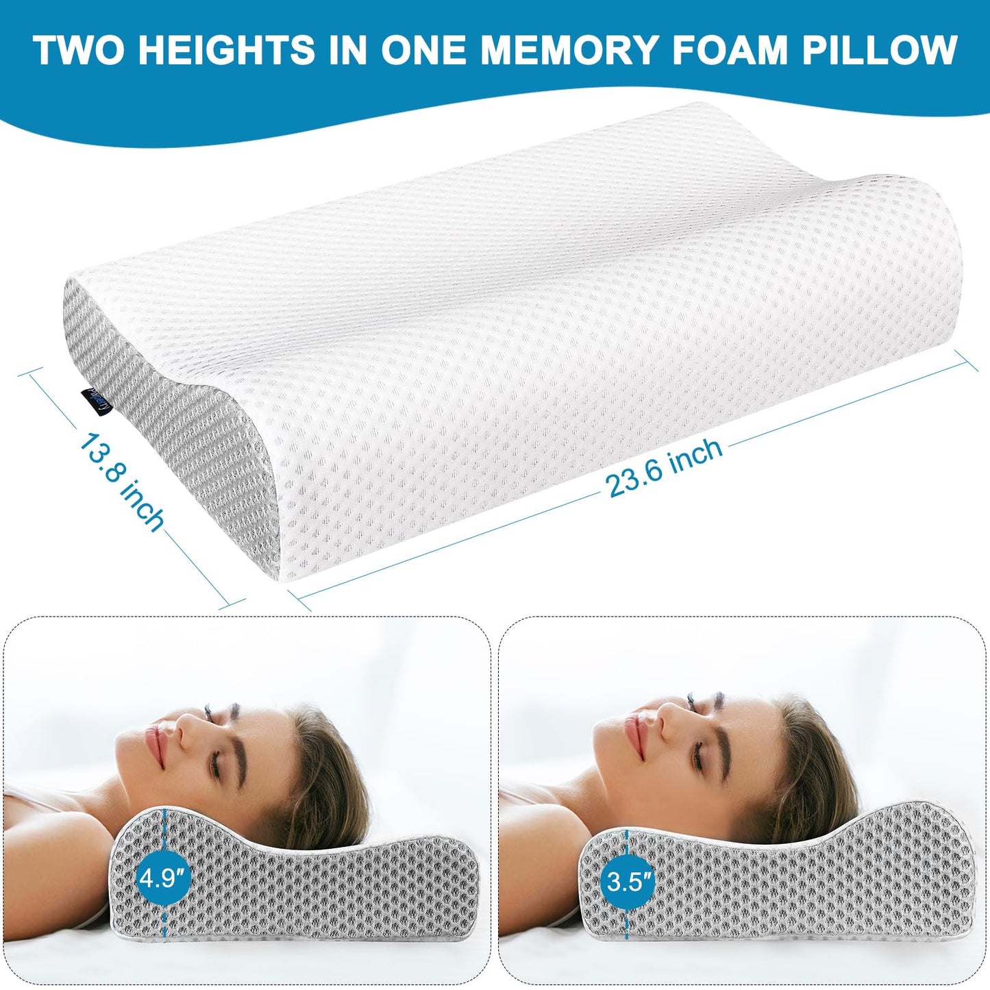 Pwperry Cervical Neck Pillow, Contour Memory Foam Pillows Neck Pillow for Sleeping, Ergonomic Pillow for Side Back Stomach Sleeper, Neck and Shoulder Pain