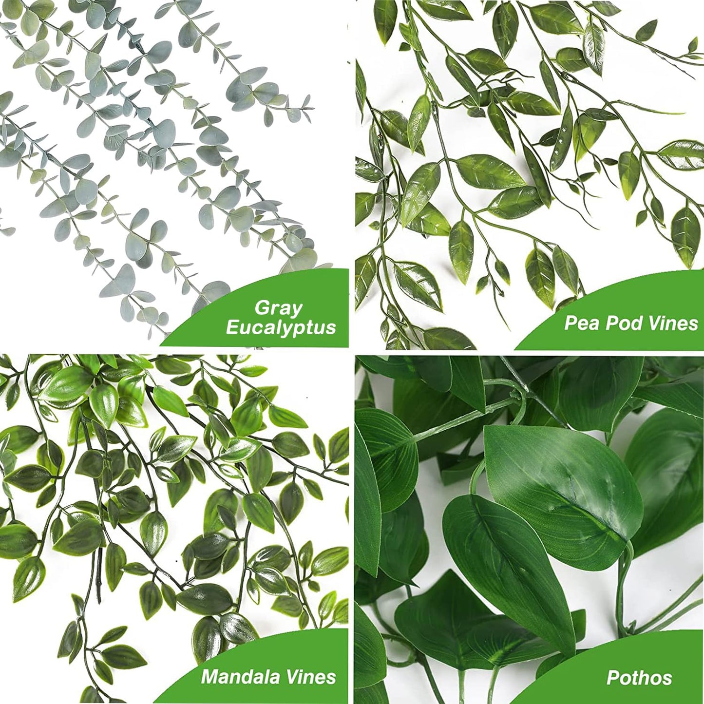Artificial Hanging Plants 3Pcs Potted Greenery Decor - Grey Eucalyptus Mandala Snow Pea Vine in Pot Plants for Office Farmhouse Home Indoor Outdoor Decor(2 Greens+1 Greying White)