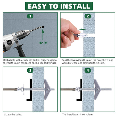 Keadic 48Pcs 3 Sizes Toggle Bolt Assortment Set 1/8'', 3/16'', 1/4'' Toggle Anchors with Wing Nut and Hex Nuts, Washers, Hollow Drywall Anchors Screw Kit for Frames Shelves Hanging Heavy Items