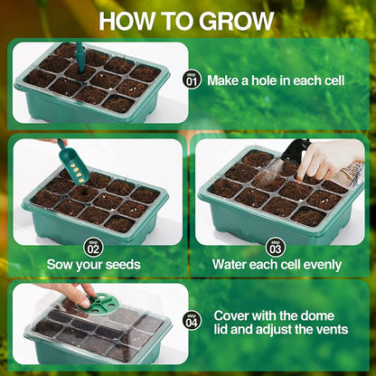 10 Packs Seed Starter Tray Seedling Tray (12 Cells Per Tray) Humidity Adjustable Plant Starter Kit with Dome and Base Greenhouse Grow Trays for Seeds Growing Starting