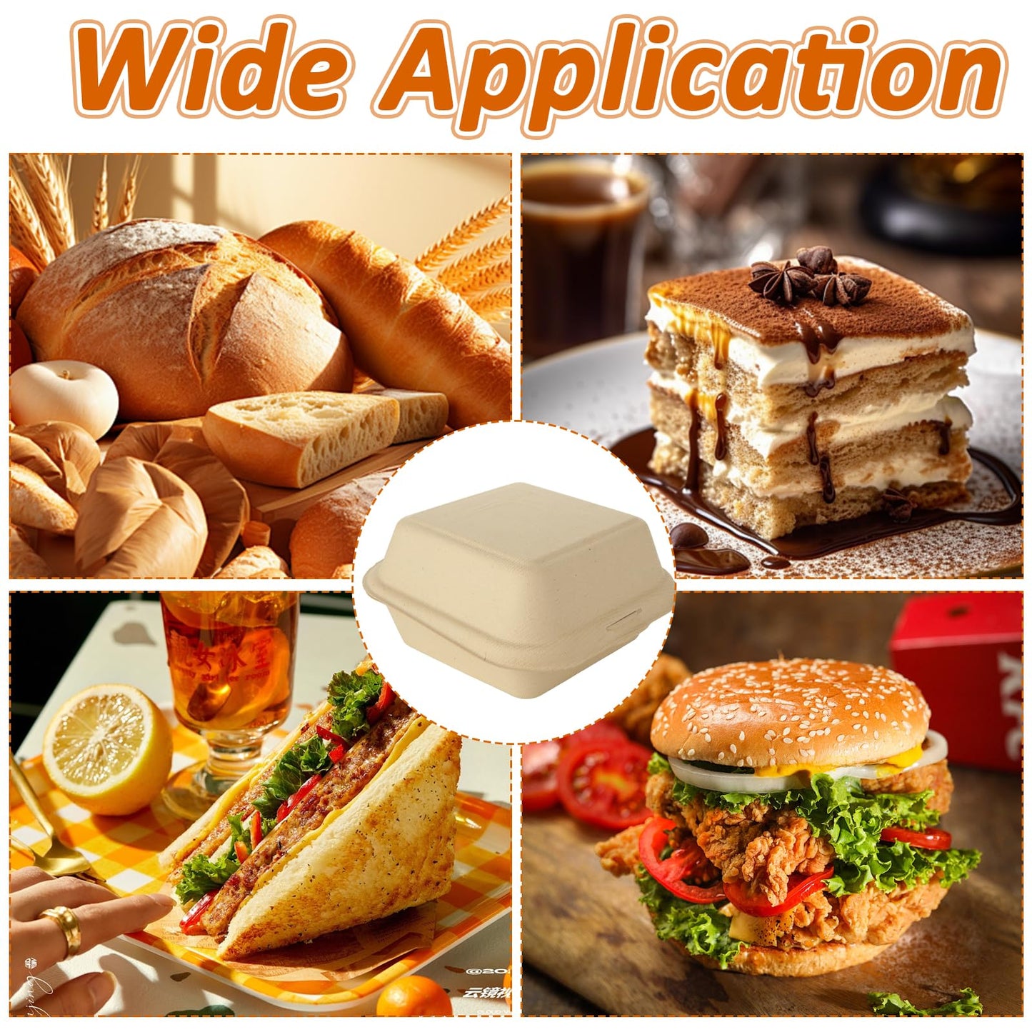 MUXHEL 100Pcs 6x6 Clamshell To Go Food Containers Disposable, Clamshell Take Out Containers with Lid, Clamshell Meal Prep Containers for Dessert, Salads, Pasta, Sandwiches