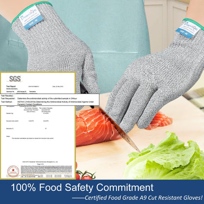 Dowellife Cut Resistant Gloves A9 Maximum Protection - Food Grade Kitchen & Chef Gloves for Food Prep, Knife Cutting, Mandoline Slicing, Butcher, Oyster Shucking, Fish Handling (Small)