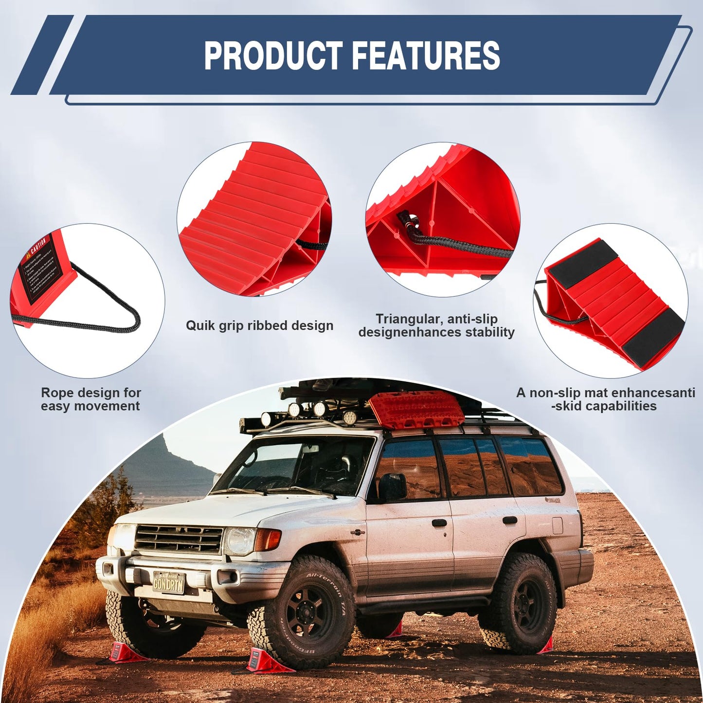 Wheel Chocks for Trailers, 4 Pack Hard Plastic RV Wheel Chocks with Non-Slip Base & Rope for Easy Removal, Tire Chock for Cars Wheels, Keep Your Truck or Camper in Place