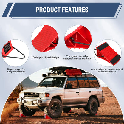 Wheel Chocks for Trailers, 4 Pack Hard Plastic RV Wheel Chocks with Non-Slip Base & Rope for Easy Removal, Tire Chock for Cars Wheels, Keep Your Truck or Camper in Place