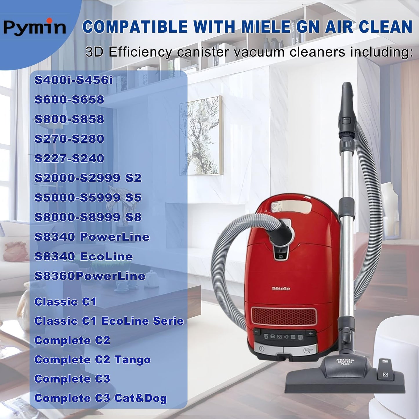 Pymin 12 Pack GN Vacuum Dust Bags Compatiable with Miele Hoover Bags,3D Efficiency GN Vacuum Bags for Classic C1,Complete C2 C3, S227 S240, S270, S400, S600, S800,S2, S5, S8 Series(12 Bags+4 Filters)