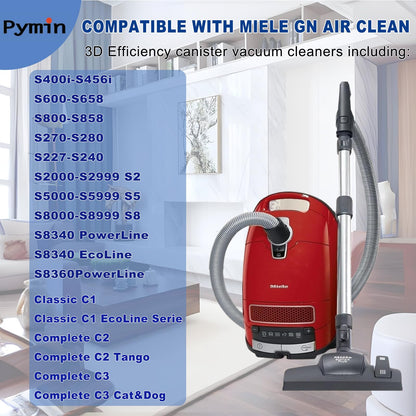 Pymin 12 Pack GN Vacuum Dust Bags Compatiable with Miele Hoover Bags,3D Efficiency GN Vacuum Bags for Classic C1,Complete C2 C3, S227 S240, S270, S400, S600, S800,S2, S5, S8 Series(12 Bags+4 Filters)