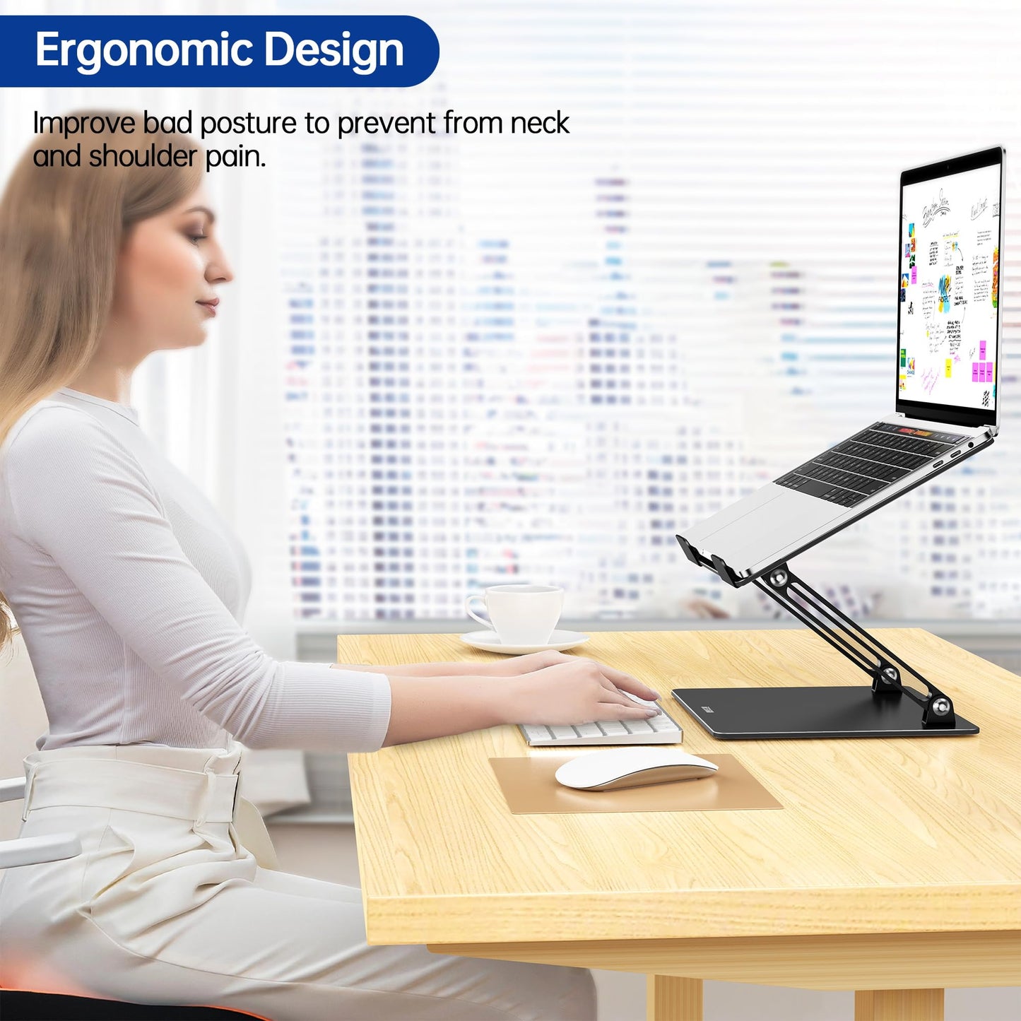 Besign LS10 Aluminum Laptop Stand, Ergonomic Adjustable Notebook Tablet Stand, Riser Holder Computer Stand Compatible with Air, Pro, Dell, HP, Lenovo More 10-14" Laptops (Black)