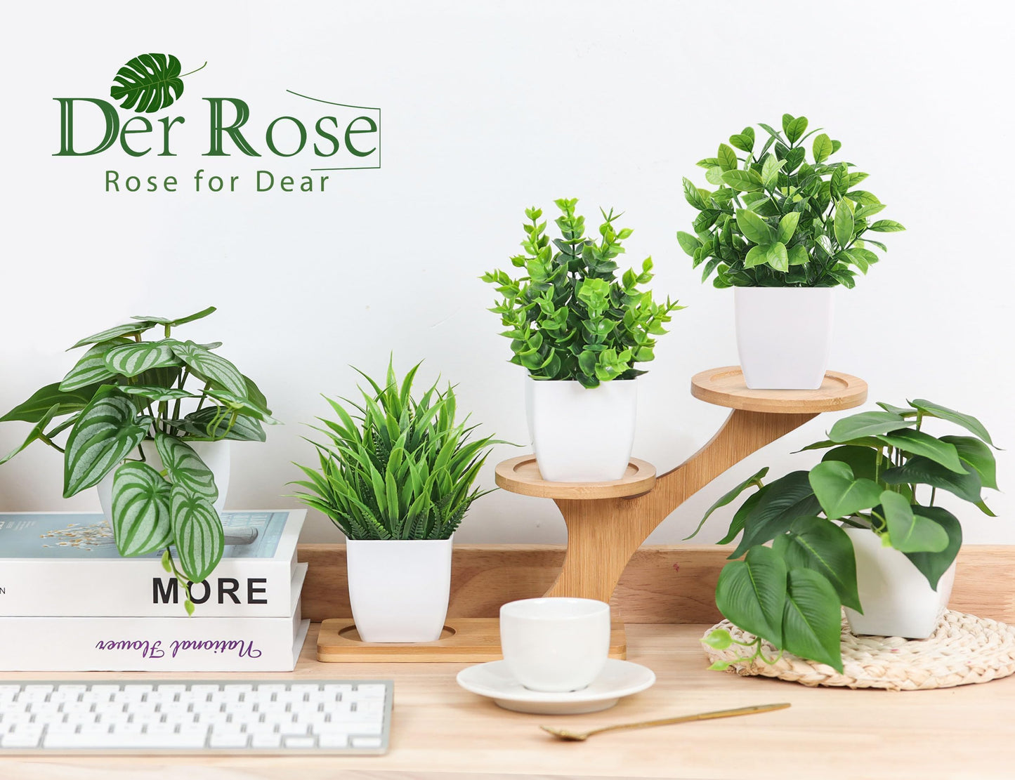 Der Rose 6 Pack Fake Plants Small Artificial Plants for Home Office Desk Accessories Bathroom Aesthetic Farmhouse Room Decor Indoor