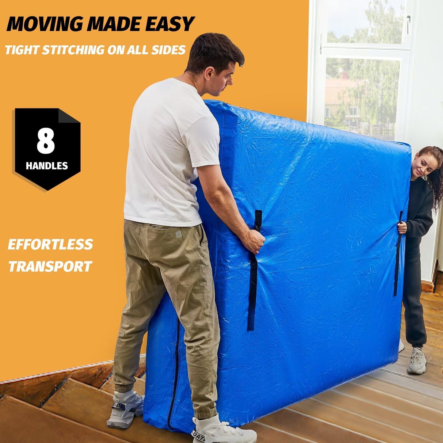 Mattress Bag for Moving, BETU Waterproof Mattress Protector Mattress Cover (Queen) Storage Bags with 8 Heavy-Duty Handles and Zipper for Bed Extra Thick Large Reusable (82"x62"x15" Blue)