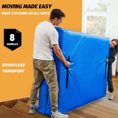Mattress Bag for Moving, BETU Waterproof Mattress Protector Mattress Cover (Queen) Storage Bags with 8 Heavy-Duty Handles and Zipper for Bed Extra Thick Large Reusable (82"x62"x15" Blue)