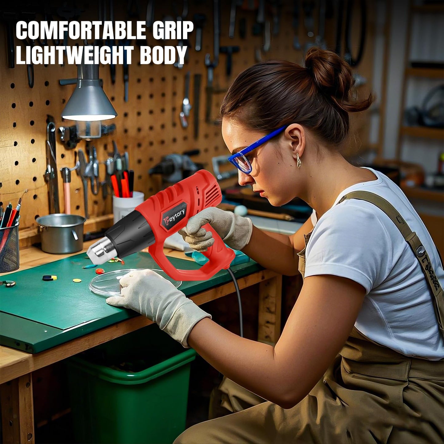 Heat Gun 2000W Hot Air Gun with 2 Temperature Settings 300℃ & 600℃, Dual Air Flow Heat Guns Kit with 4 Type Nozzles and Overload Protection, Great for DIY Crafts Removing Paint Bending PVC Pipe