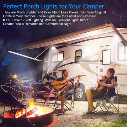 ShinePick LED RV Porch Light 12V Super Bright RV Exterior Lights with ON/Off Switch, Lighting for RVs, Trailers, Campers,White Base, Clear and Amber Removable Lenses(2 Pack)
