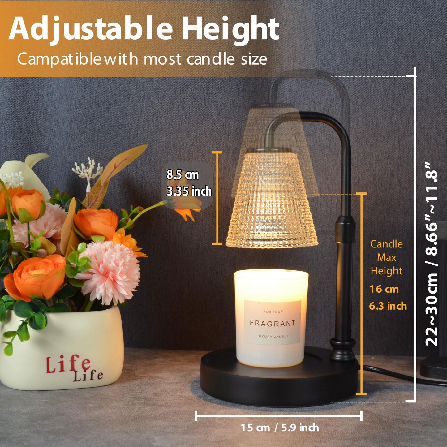 Couvkadl Candle Warmer Lamp with Timer, Dimmable Candle Warmer for Jar Candles, Height Adjustable Wax Melt Warmer, Birthday Gifts for Women Mom, House Warming Gifts New Home Decor