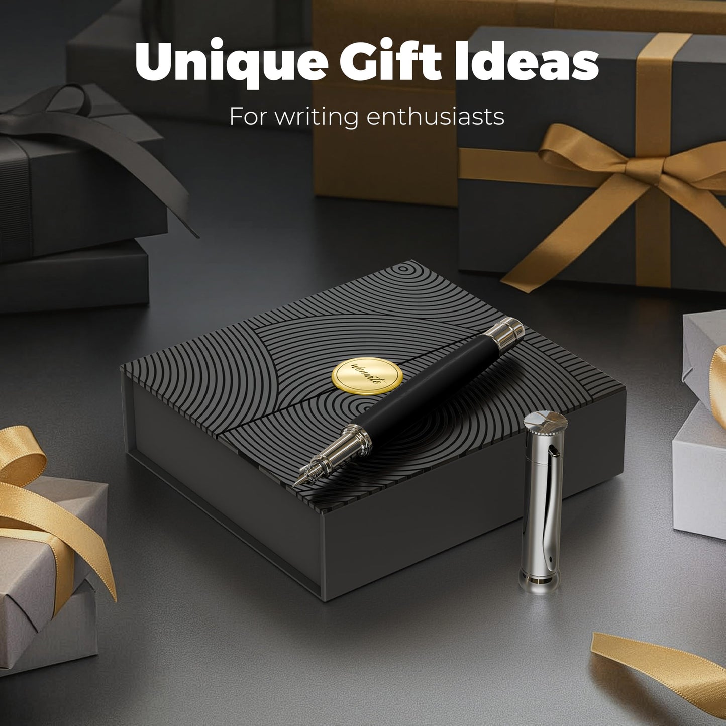 WEMATE Fountain Pen Set, Fine Nib with 20PCS 2.6MM Ink Cartridges(10 Black&10 Blue),1 Ink Converter, Nice Luxury pen for Men, Women, Cool Wooden Fountain Pen for Writing, Journaling, Calligraphy
