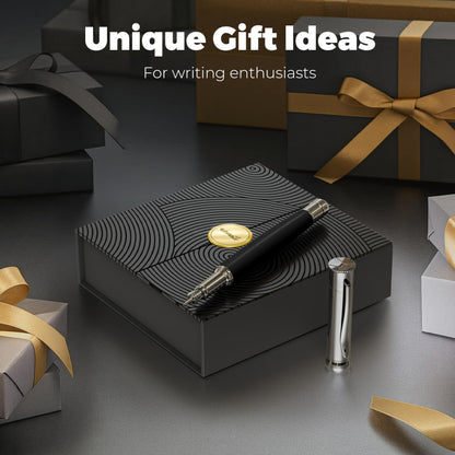 WEMATE Fountain Pen Set, Fine Nib with 20PCS 2.6MM Ink Cartridges(10 Black&10 Blue),1 Ink Converter, Nice Luxury pen for Men, Women, Cool Wooden Fountain Pen for Writing, Journaling, Calligraphy