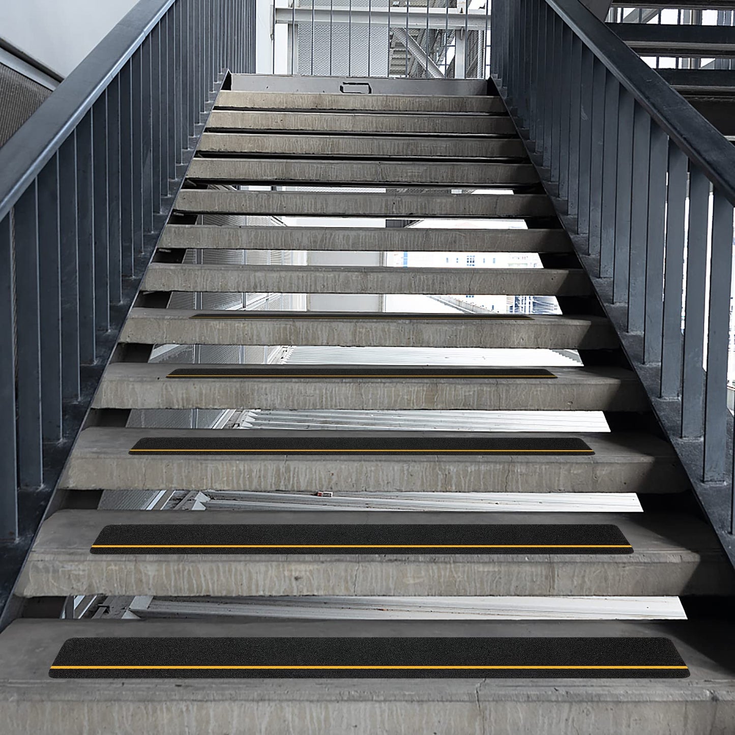 SinoPack Anti Slip Tape with Yellow Reflective Strips (10-Pack) 4'' x 30'' Waterproof Non Skid Tapes, Best Grip Non Slip Strips Tape High Traction Friction Abrasive Adhesive for Stairs Step