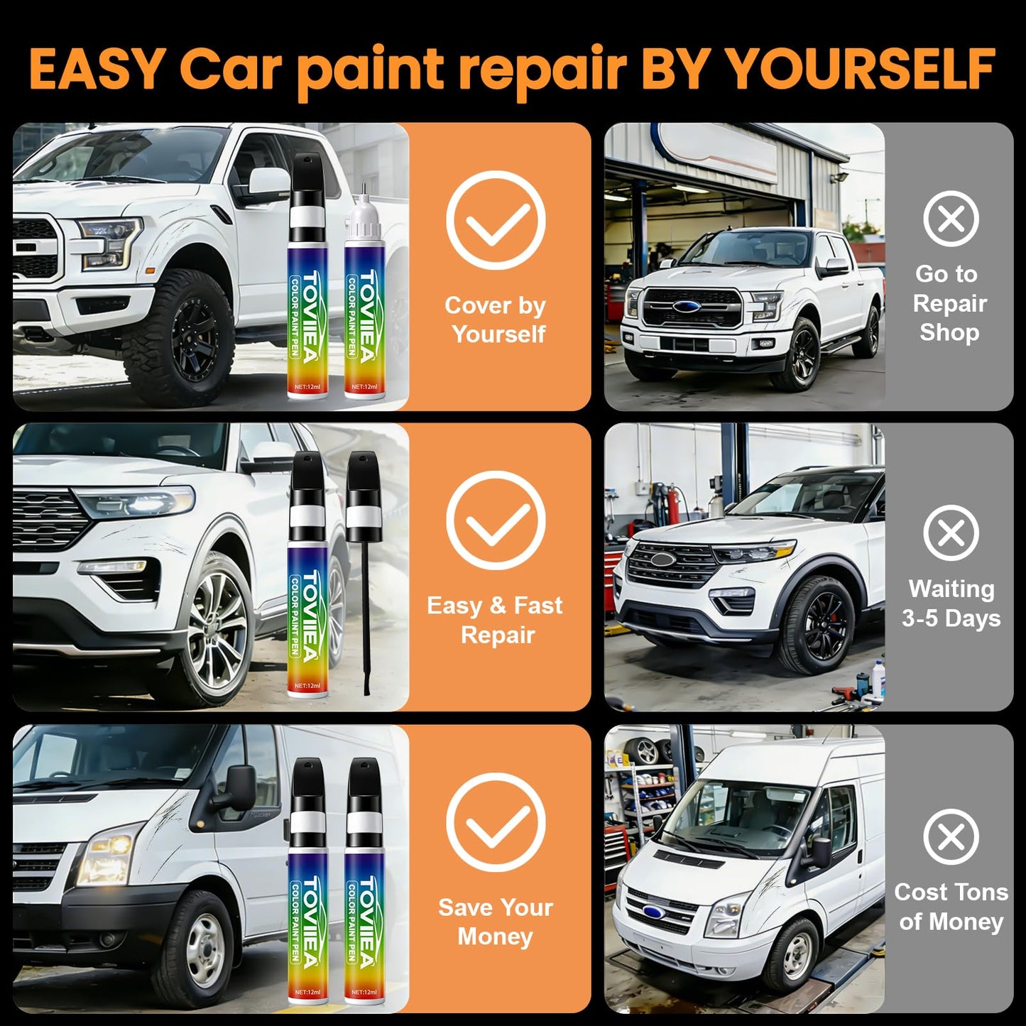 TOVIIEA Alpine White(300) Touch Up Paint Compatible with BMW,2-In-1 Car Scratch Remover Pen,Car Paint Scratch Repair Kit for Scratches,Chips & Nicks,2-PCS SET