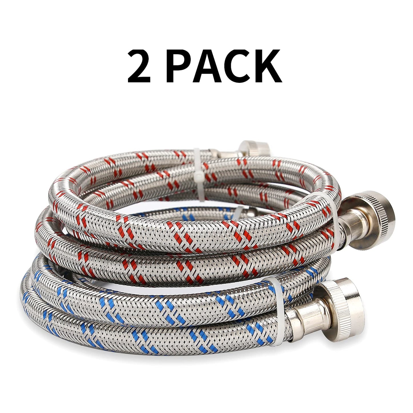 Watflow Stainless Steel Washing Machine Hoses, Burst Proof Hot and Cold Water Connection Inlet Supply Lines for Washer, 4Ft