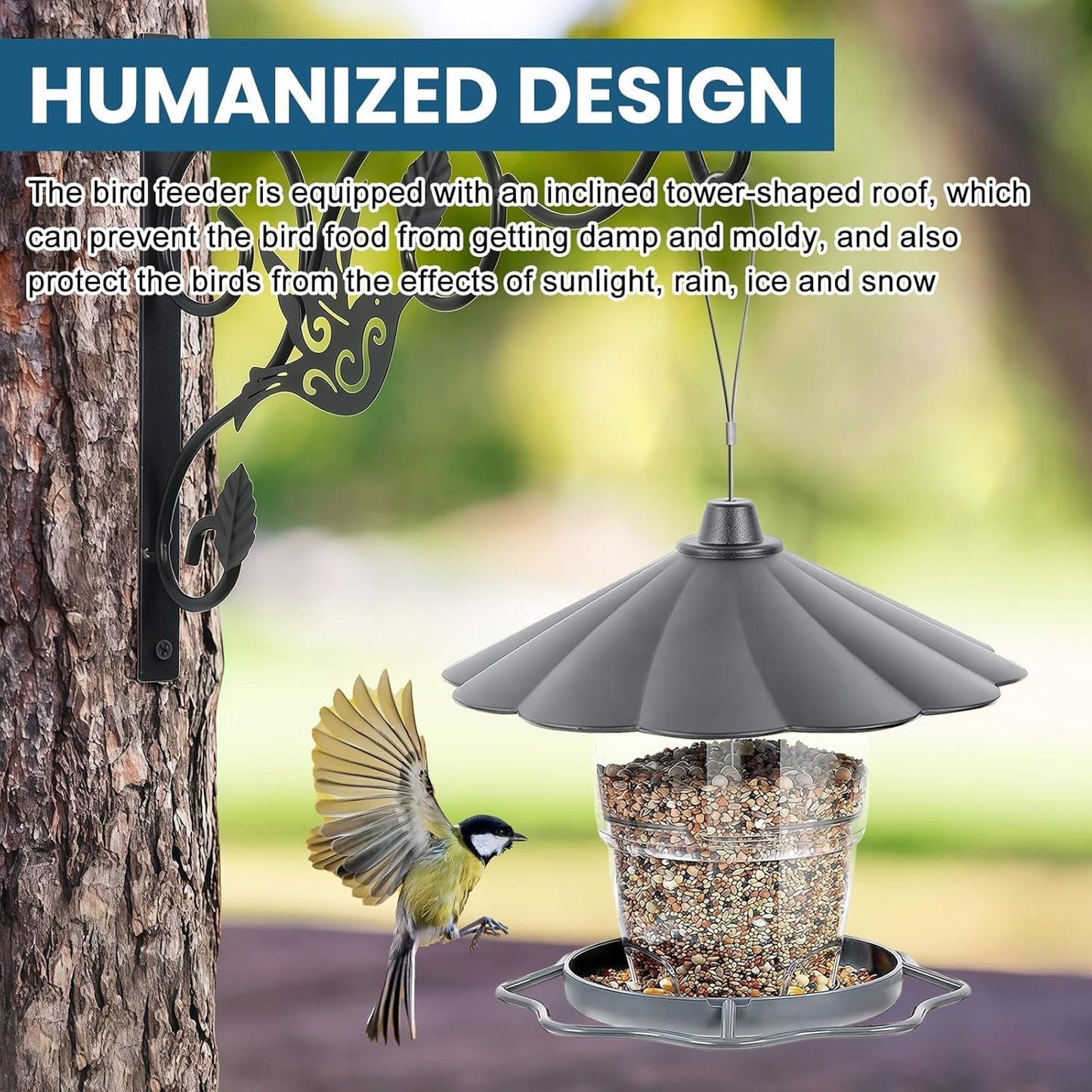Bird Feeders for Outdoors, Hanging Bird Feeder, Transparent Feeding Station for All Year Rooms, Grey