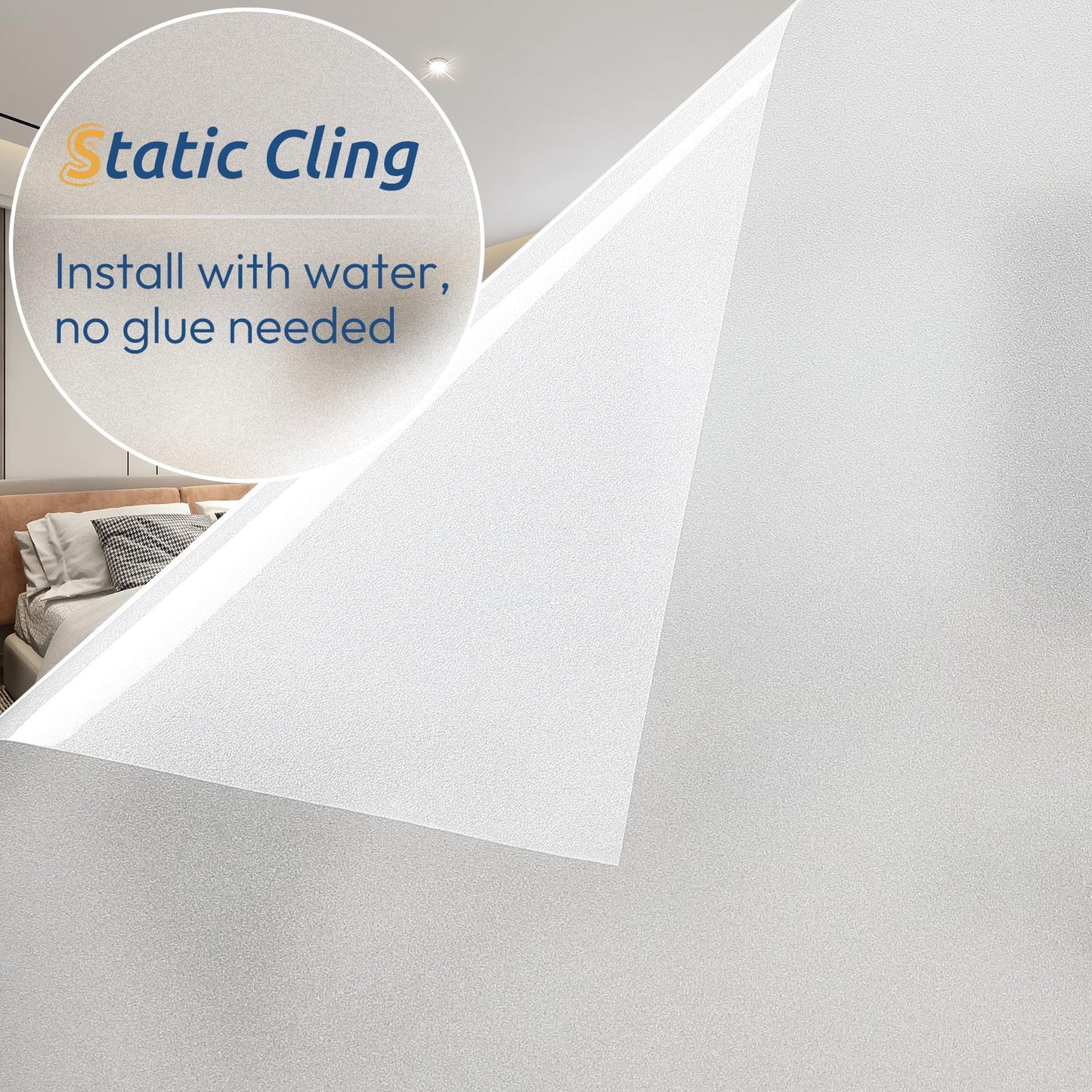 rabbitgoo Window Films for Privacy, Static Cling Frosted Glass Sticker, Non-Adhesive Privacy Film Sun Blocking Window Covering Frosting Vinyl Bathroom Sliding Glass Door, 60 x 200cm, Pure Frosted