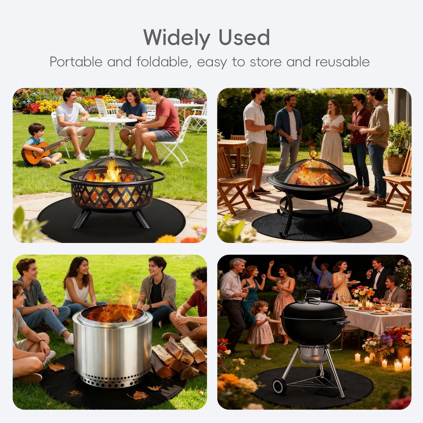 36" Fire Pit Mat for Solo Stove Bonfire, Round Fireproof Under Grill Mats for Deck Patio Grass Outdoor Grill Accessories, Portable and Reusable