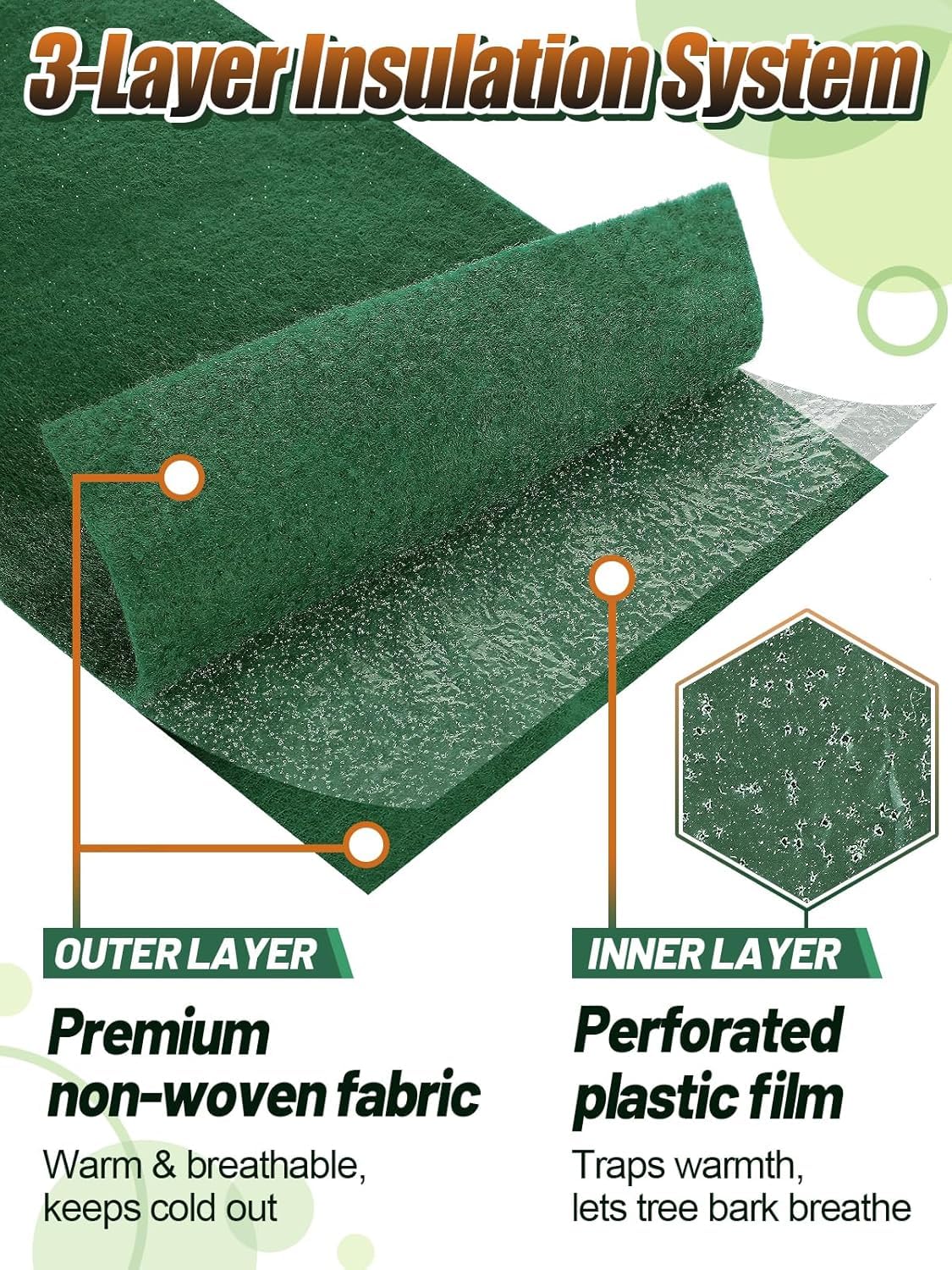 Tree Protector Wrap for Winter Freeze Protection, 56 Ft x 2 Rolls Heavy-Duty Tree Wrap with Tape, Breathable Trunk Bark, Protects Damaged Bark and Guards Against Animals for Shrubs and Young Trees