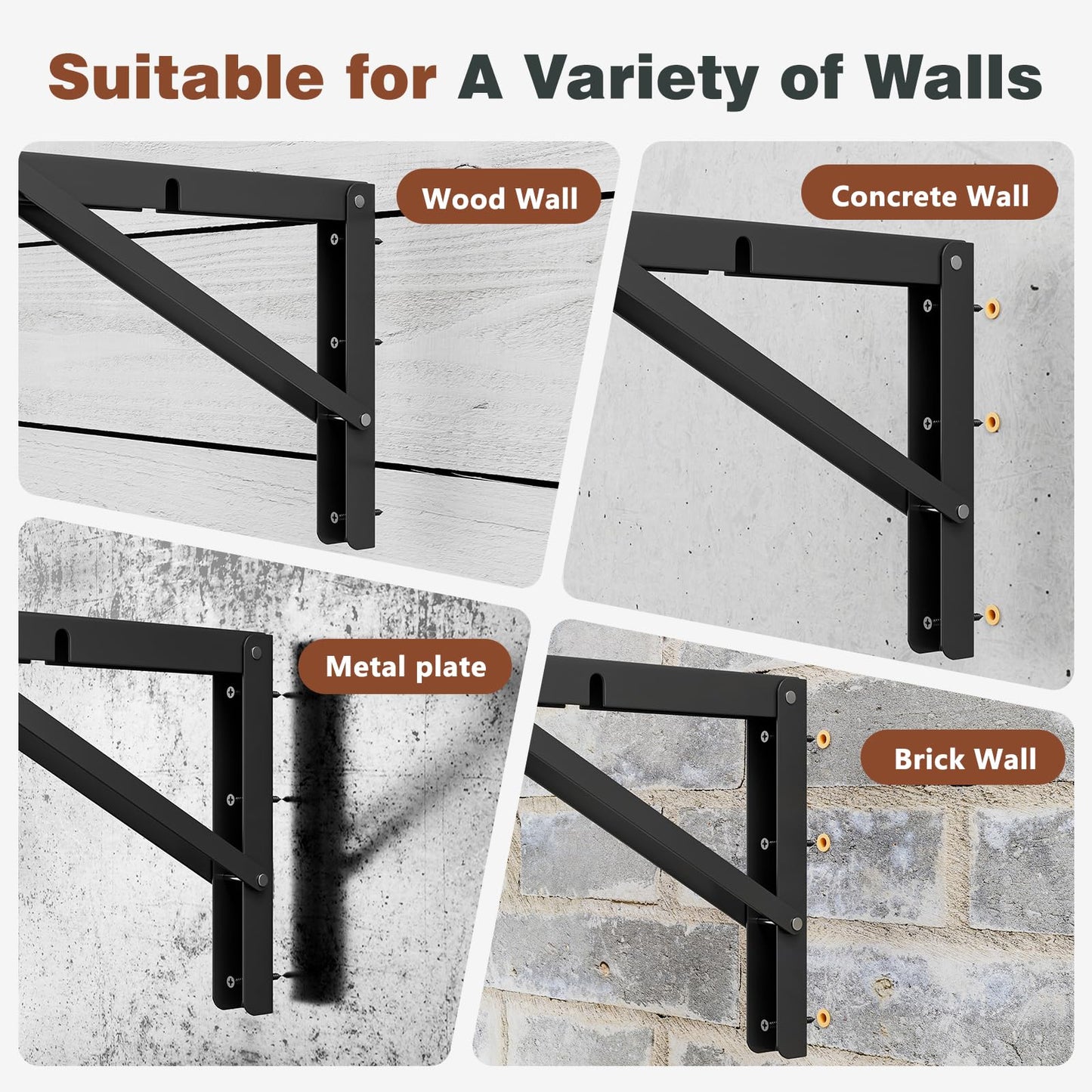 Cudebo 16 Inch Folding Shelf Brackets, Heavy Duty Shelf Brackets for Work Bench, Wall Desk, Support Tablette, Space Saving DIY Bracket, Max Load 220LB/100KG, Pack of 2, with Screws