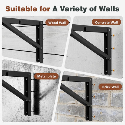 Cudebo 16 Inch Folding Shelf Brackets, Heavy Duty Shelf Brackets for Work Bench, Wall Desk, Support Tablette, Space Saving DIY Bracket, Max Load 220LB/100KG, Pack of 2, with Screws