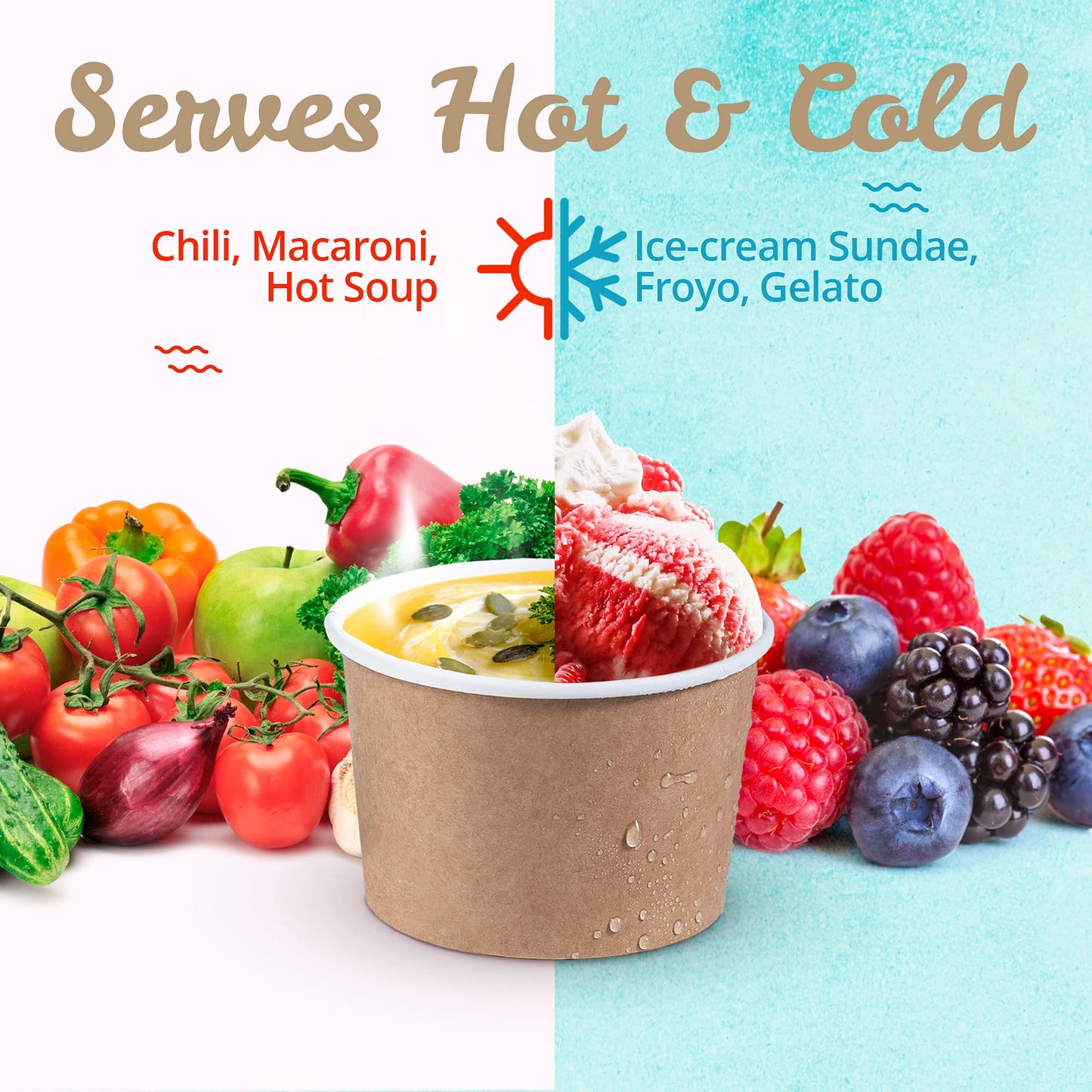 MATICAN 100-Count Paper Ice Cream Cups - 9-Oz Disposable Dessert Bowls for Hot & Cold Foods